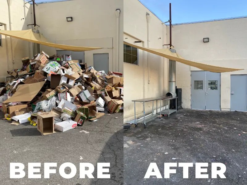Commercial cardboard junk removal before and after by Sactown Junk Removal in Sacramento