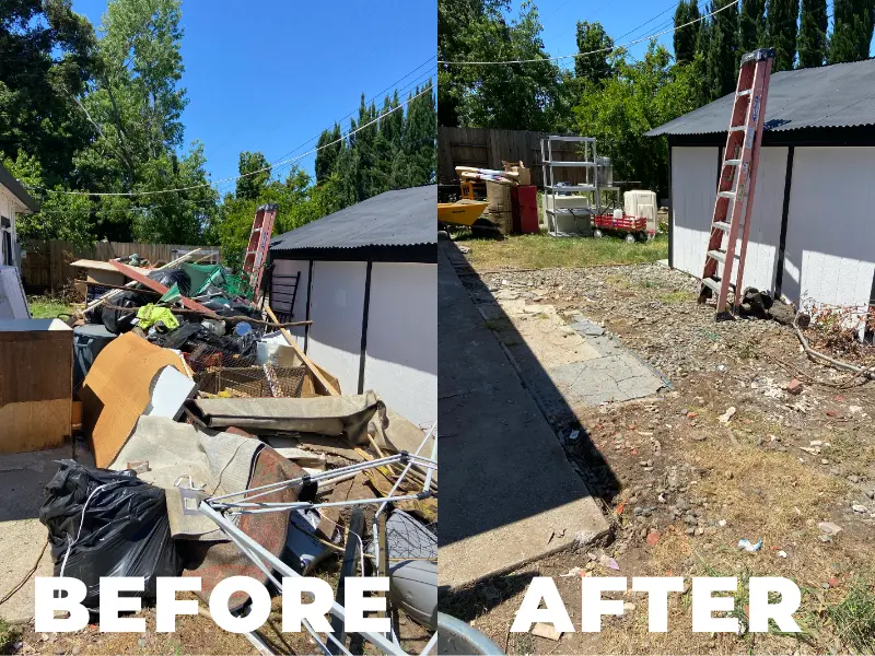 Backyard junk removal before and after by Sactown Junk Removal in Sacramento