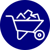 Simple icon of a wheelbarrow filled with debris for construction site cleanup services